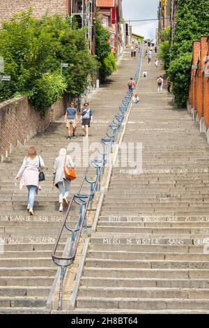 'Montagne de Bueren' is an extreme outdoor staircase in Liège, Belgium. It leads to a viewpoint over the city. Stock Photo