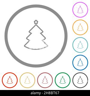 Christmas tree outline flat color icons in round outlines on white background Stock Vector