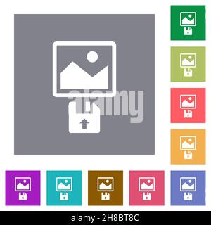 Upload image from floppy disk flat white icons on round color ...