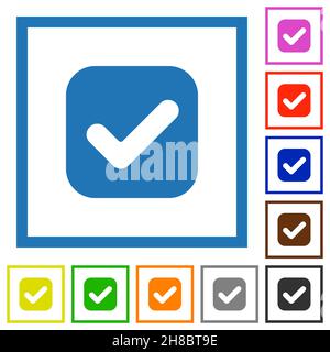 Checkbox solid flat color icons in square frames on white background Stock Vector