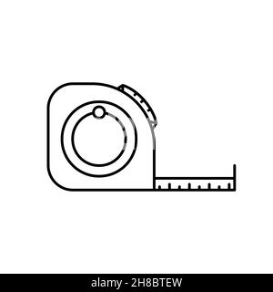 Measuring tape icon. Measuring tape for construction. Black measuring tape symbol. Hand tool linear icon. Vector illustration. Construction tape icon Stock Vector