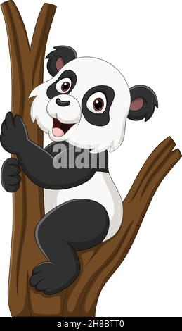 Cartoon little panda on tree branch Stock Vector