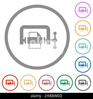 File compression solid flat color icons in round outlines on white background Stock Vector