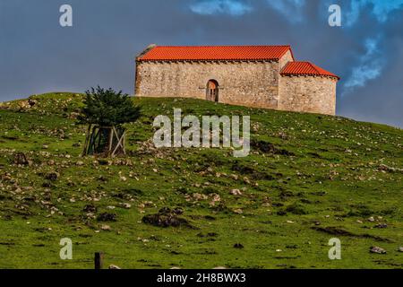 Romanesque Chapel of the Magdalene on the Mount of Mosacro. Stock Photo