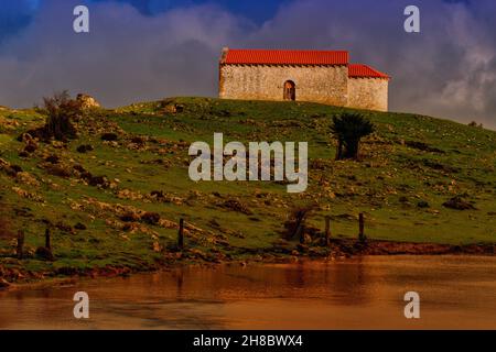 Romanesque Chapel of the Magdalene on the Mount of Mosacro. Stock Photo