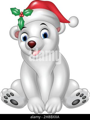 Cute polar bear in santa hat sitting Stock Vector