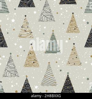 Elegant Christmas Trees seamless pattern, hand drawn, luxury, geomtrical, great for invitations, cards, designs, decorating - vector design Stock Vector