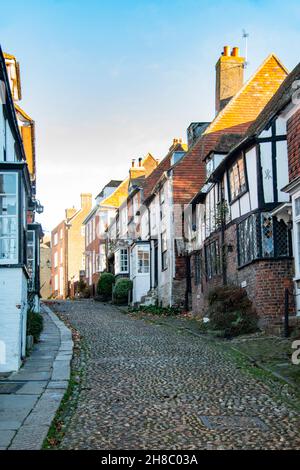 Picturesque, cobbled Mermaid Street in Rye, East Sussex, England, Great Britain Stock Photo