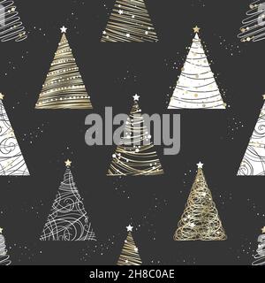 Elegant Christmas Trees seamless pattern, hand drawn, luxury, geomtrical, great for invitations, cards, designs, decorating - vector design Stock Vector