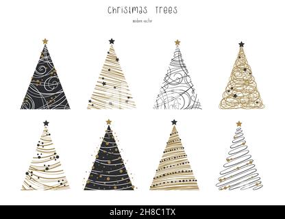 Elegant Christmas Trees seamless pattern, hand drawn, luxury, geomtrical, great for invitations, cards, designs, decorating - vector design Stock Vector