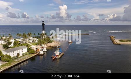 Aerial shot at Hillsboro Inlet Lighthouse - Pompano Beach, Florida. Stock Photo