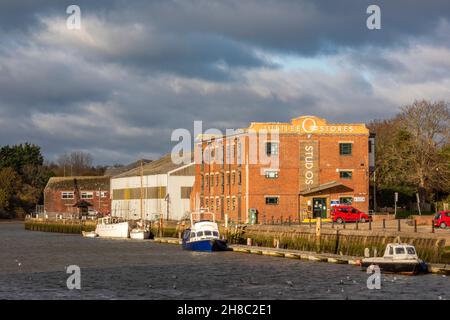 jubilee stores building on quayside at newport harbour on the coastline of the isle of wight, old brick built riverside warehous on the river medina. Stock Photo