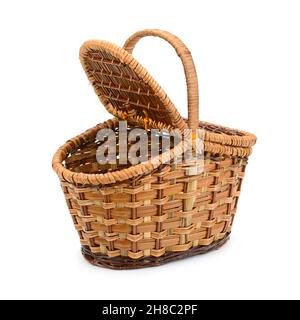 Picnic basket isolated on white background Stock Photo