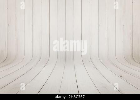 Old white wooden curved texture. Rustic background for product presentation Stock Photo