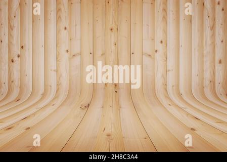 Bright smooth wood texture, curved on the floor and wall for product presentation Stock Photo