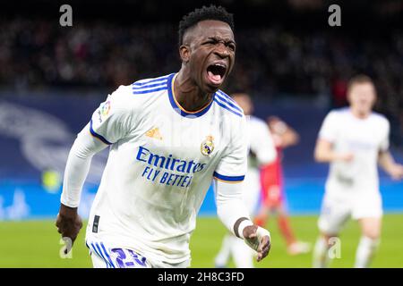 Vinicius Junior of Real Madrid celebrate a goal during La Liga Santader