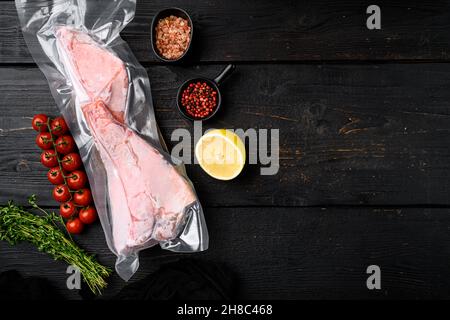 Red Snapper frozen pack fish meat set, with herbs, on white stone table ...
