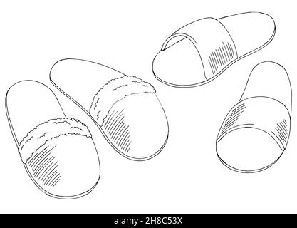 Vector sketch of slippers. Hand draw illustration. Top View Blank White ...