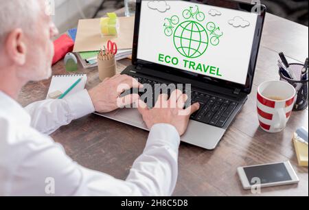Eco travel concept shown on a laptop screen Stock Photo