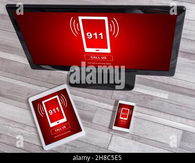 Emergency concept shown on different information technology devices Stock Photo