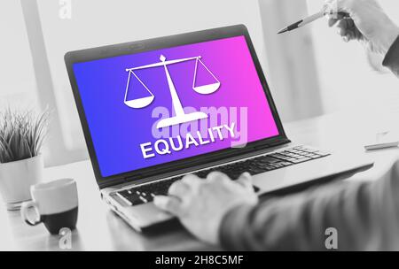 Laptop screen displaying an equality concept Stock Photo