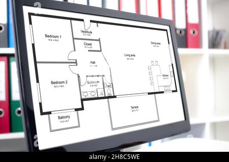 Apartment plan concept shown on a computer screen Stock Photo