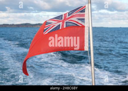 Red Ensign flown from a passenger ship in the English Channel Stock Photo