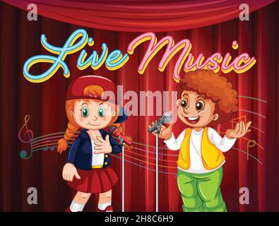 Children performing singing on stage illustration Stock Vector