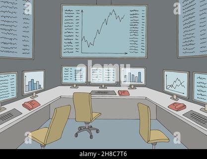 Stock exchange interior office graphic color interior sketch illustration vector Stock Vector