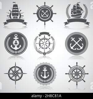 Set of nautical emblems, labels and esignaed elements, Stock Vector