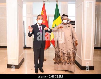 Dakar, Senegal. 28th Nov, 2021. Chinese State Councilor and Foreign Minister Wang Yi (L) holds talks with Senegalese Foreign Minister Aissata Tall Sall in Dakar, Senegal, Nov. 28, 2021. Credit: Li Yan/Xinhua/Alamy Live News Stock Photo