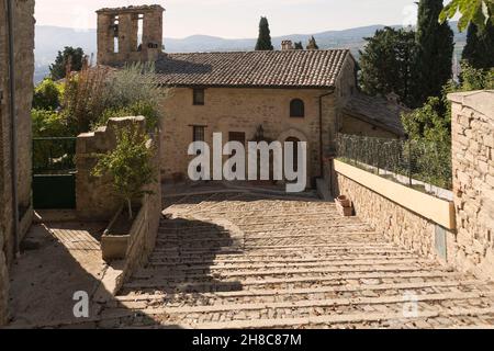 Old Town, Steps, Gualdo Cattaneo, Umbria, Italy, Europe Stock Photo