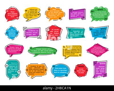 Quote text frames. Quotes blocks, info text frame. Speech box and bubbles, blog website comments spaces. Feedback, titles tidy vector elements Stock Vector