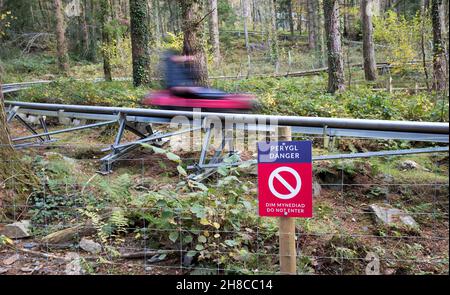 Danger and Do Not Enter sign at the forest coaster ride adventure