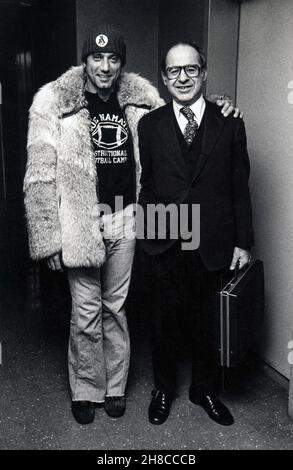 Joe Namath & the orthopedic surgeon Dr. James Nicholas, who operated on his knees 4 times. At Lenox Hill Hospital in Manhattan. Stock Photo