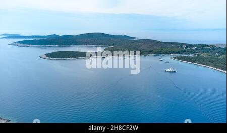 Aerial view of the coastline, coves and bays of the Croatian islands. Wonderful seascape. Travel concept. Copy space Stock Photo