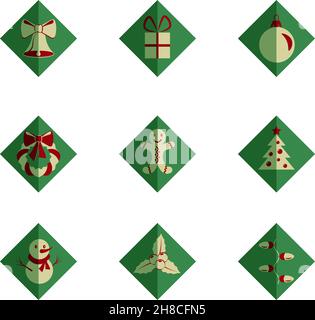 Set of minimal isolated Christmas icons drawing in flat style and colored with half shadow Stock Vector