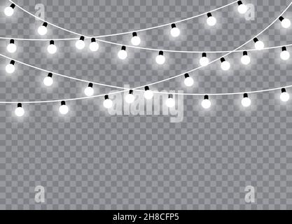 Christmas lights isolated on transparent background. Xmas glowing garland. Vector illustration. Stock Vector