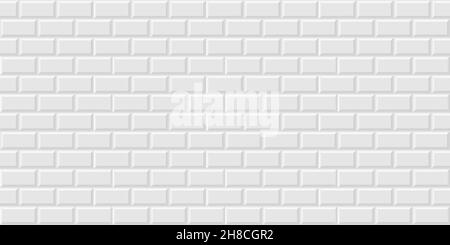 White metro tiles seamless background. Subway brick horizontal pattern for kitchen, bathroom or outdoor architecture vector illustration. Glossy build Stock Vector