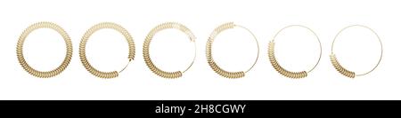 Golden laurel wreath round frame set. Rings with gold leaves, circle award logo or emblem vector illustration. Roman circular badge for anniversary, w Stock Vector