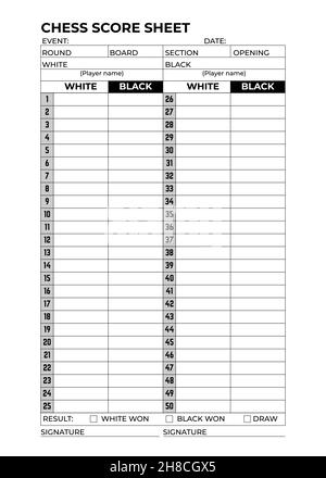 Chess score sheets to record the game Stock Vector
