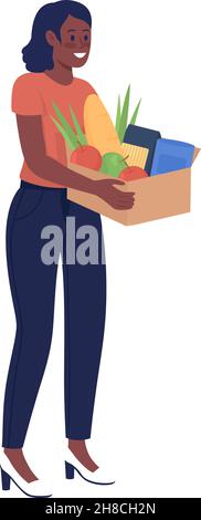Woman donating food semi flat color vector character Stock Vector