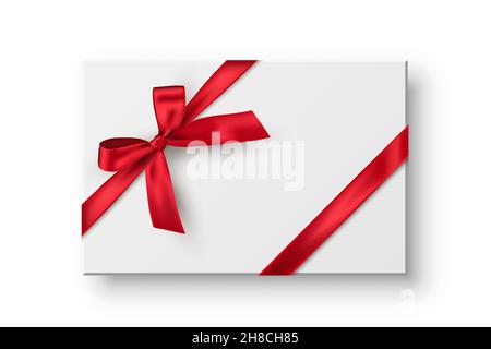 Rectangle gift box, present realistic vector illustration. Birthday, christmas holiday, wedding anniversary celebration accessory top view. 3D contain Stock Vector