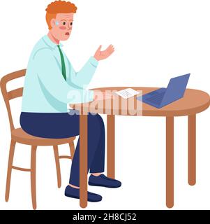 Nervous manager on video call semi flat color vector character Stock Vector