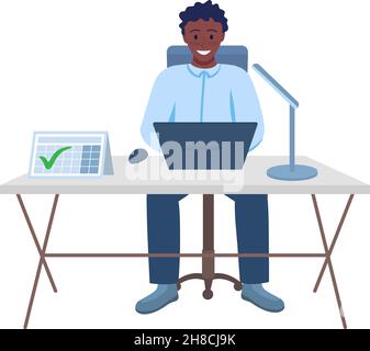 Happy productive employee semi flat color vector character Stock Vector