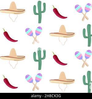 Pattern in Mexican style on a white background in pastel colors Stock Vector