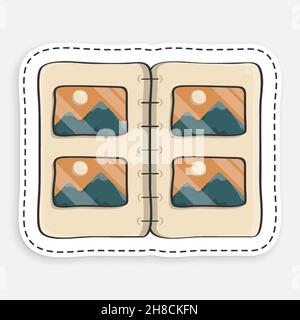 cartoon icon of doodle Album with home seed photographs. Collection of memorable photographs in album. Vector isolated on white background Stock Vector
