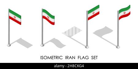 isometric flag of Republic of IRAN in static position and in motion on flagpole. 3d vector Stock Vector