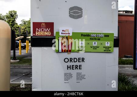 Waynesboro, Ga USA - 07 01 21: McDonalds drive thru speaker box Stock Photo