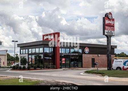 Waynesboro, Ga USA - 07 01 21: Wendys fast food restaurant corner Stock Photo